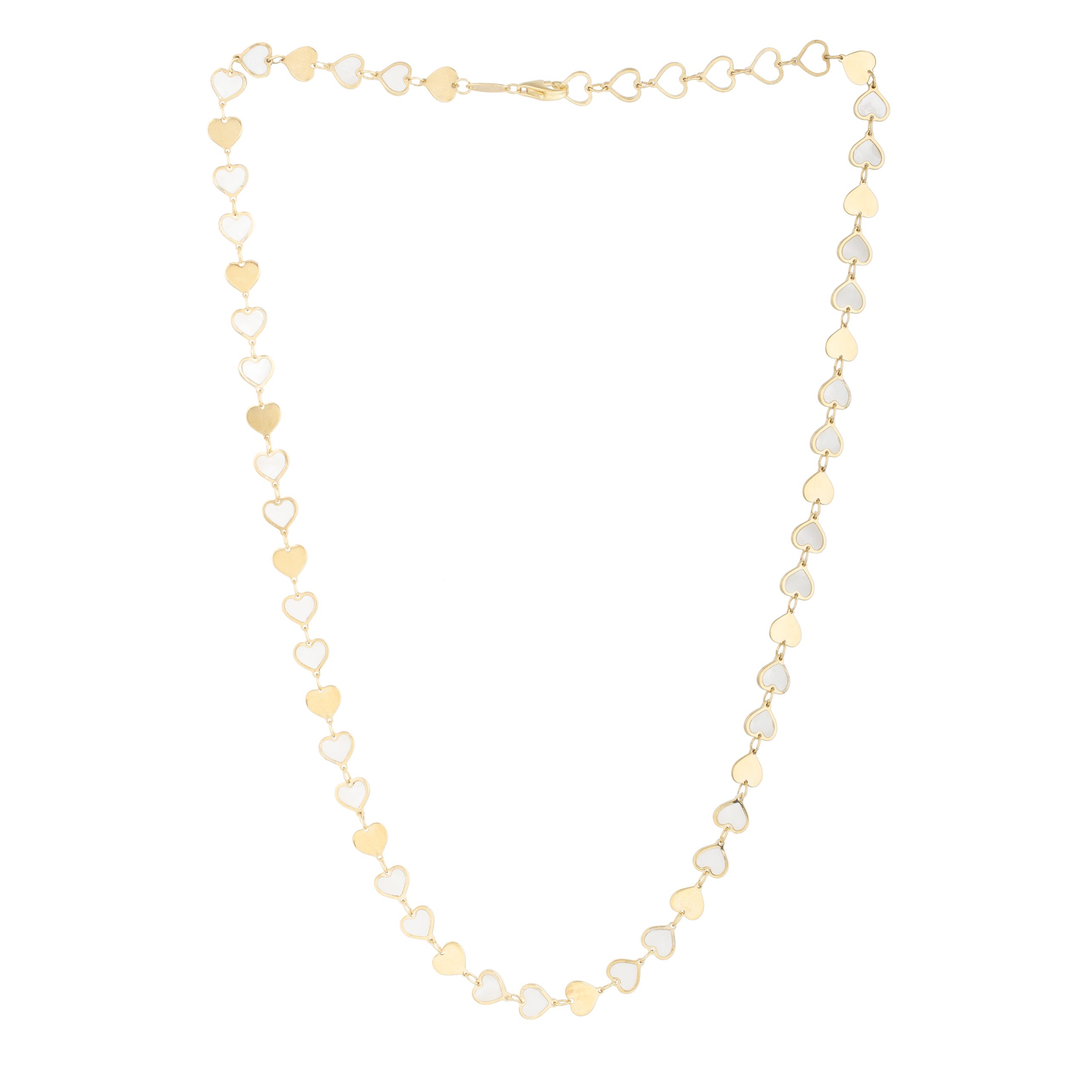 14K MOP Heart Mirror Gem Chain Necklace