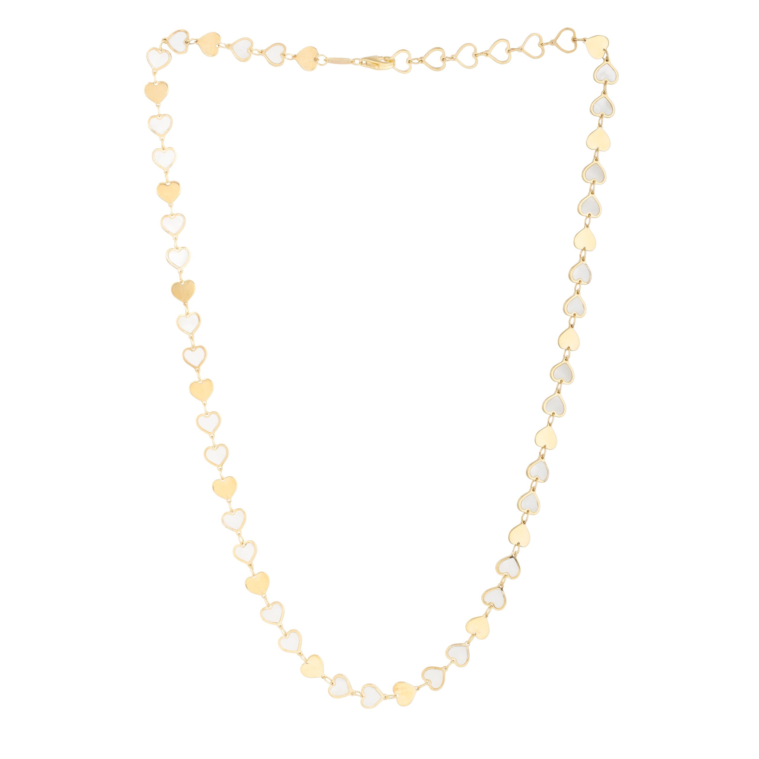 14K MOP Heart Mirror Gem Chain Necklace