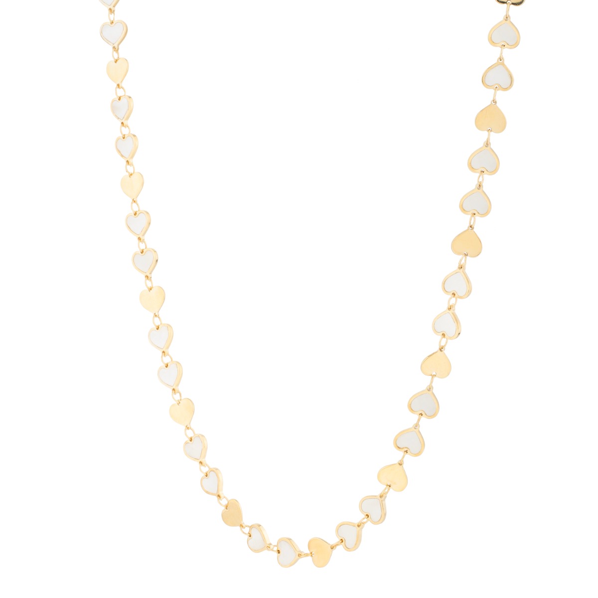 14K MOP Heart Mirror Gem Chain Necklace