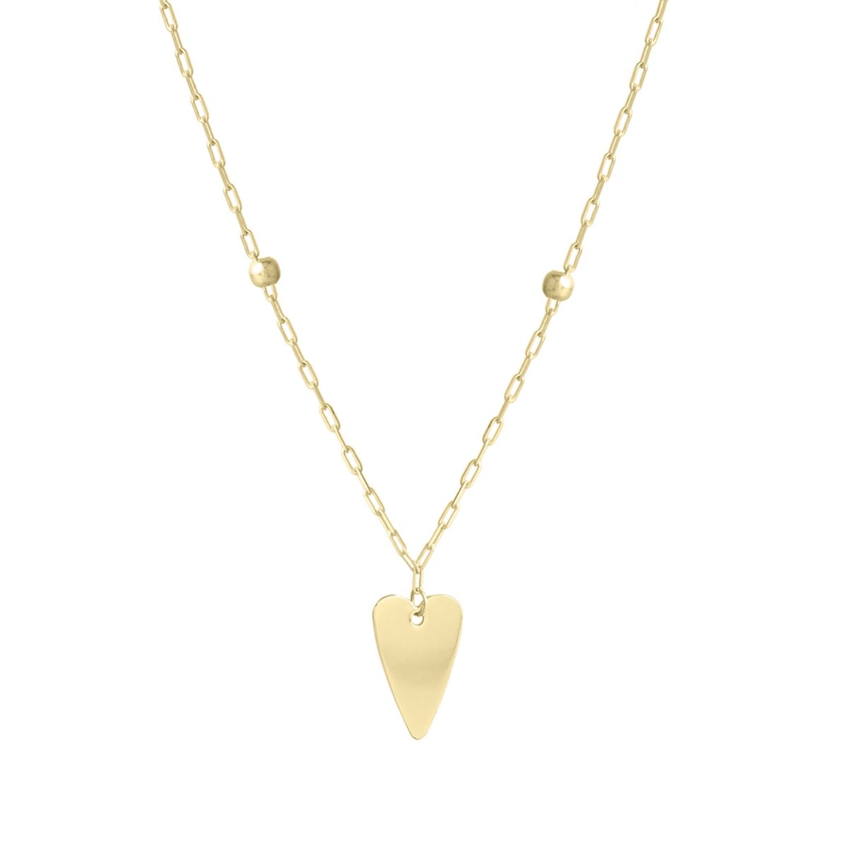 14K Elongated Heart & Bead Station Necklace