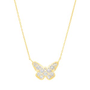 14K Gold Diamond Cut Checkered Butterfly Necklace