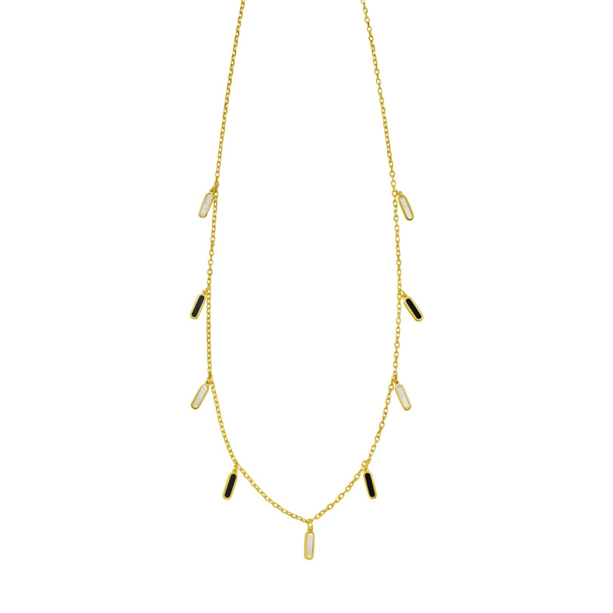 14K Onyx & MOP Inlay Station Necklace