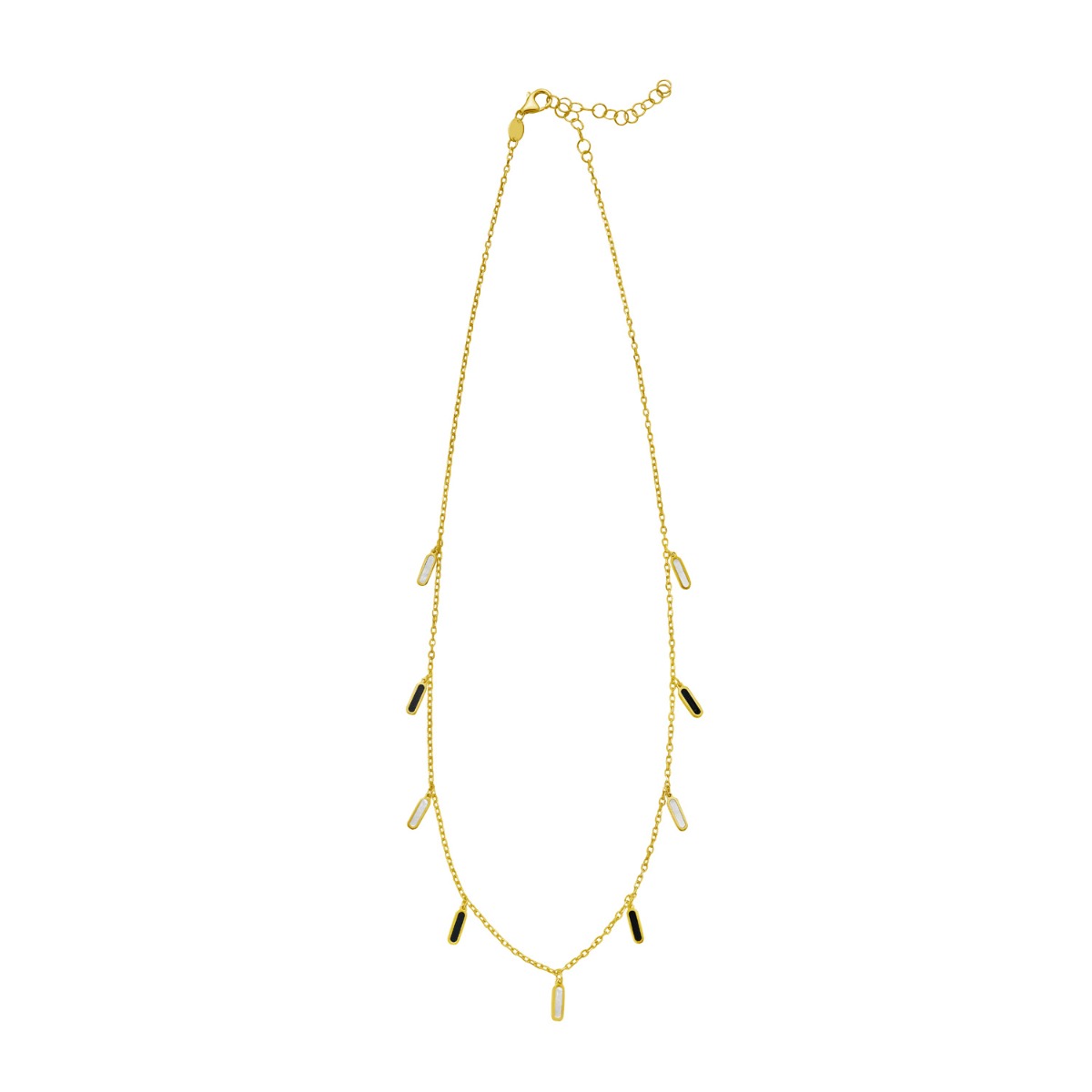 14K Onyx & MOP Inlay Station Necklace