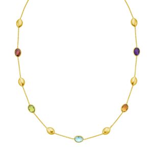 14K Oval Gem & Bead Necklace