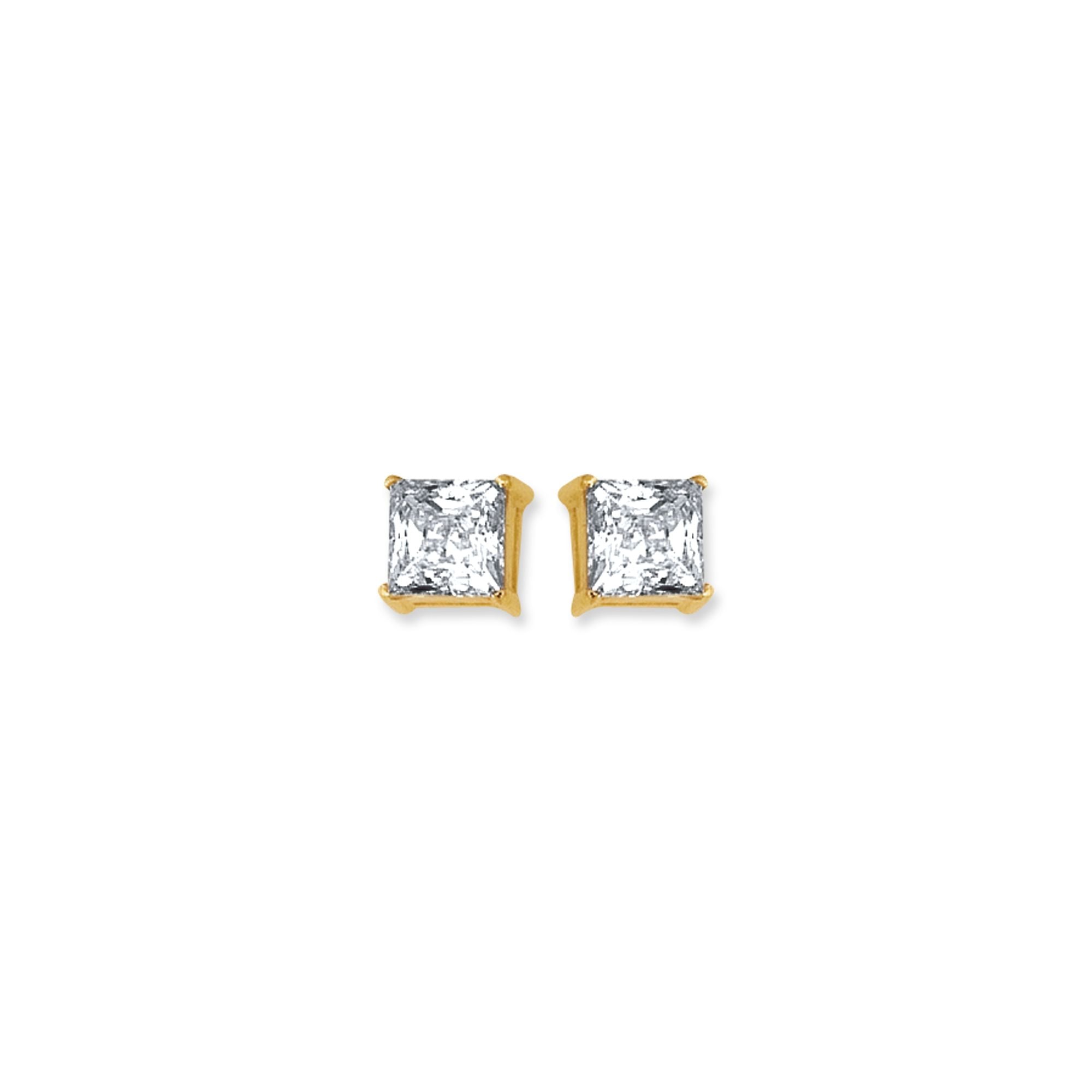 14K Gold 5mm Princess Cut CZ Stud Earring