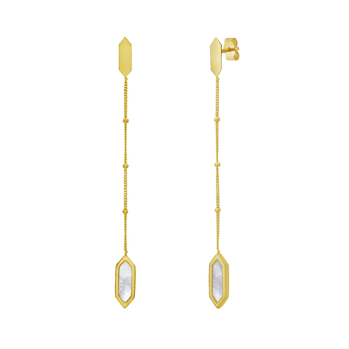 14K Hexagon Mother of Pearl Drop Earrings