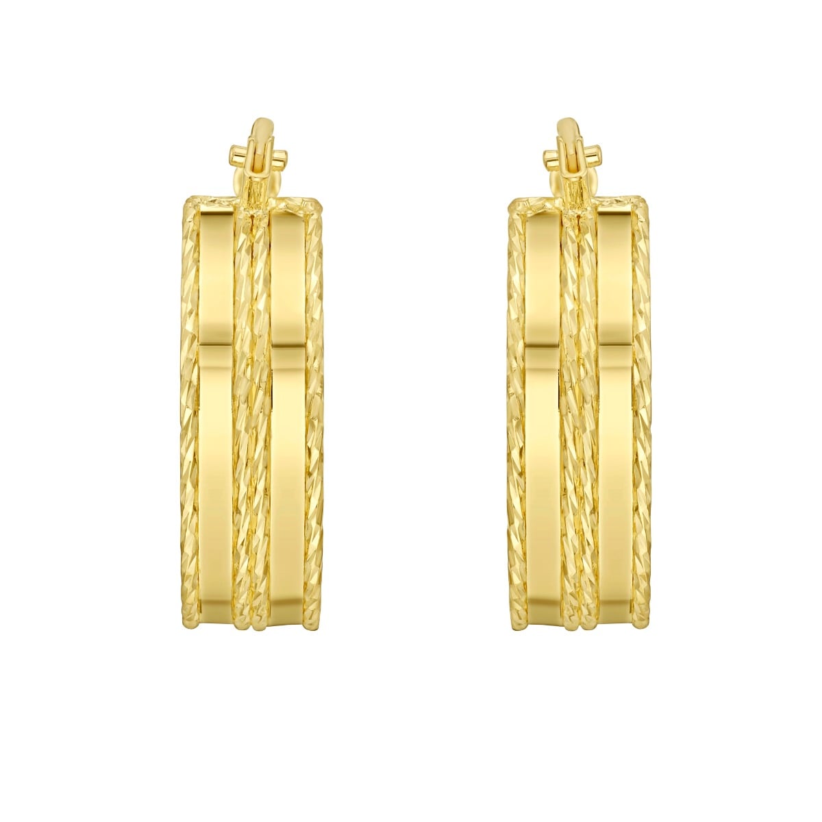 14K Double Sparkle Spring Hoops