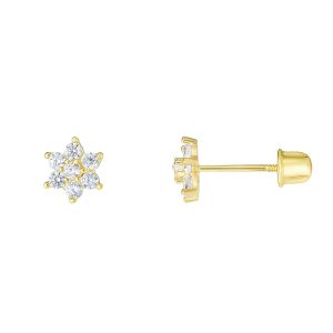 14K Gold CZ Flower Stud Earring