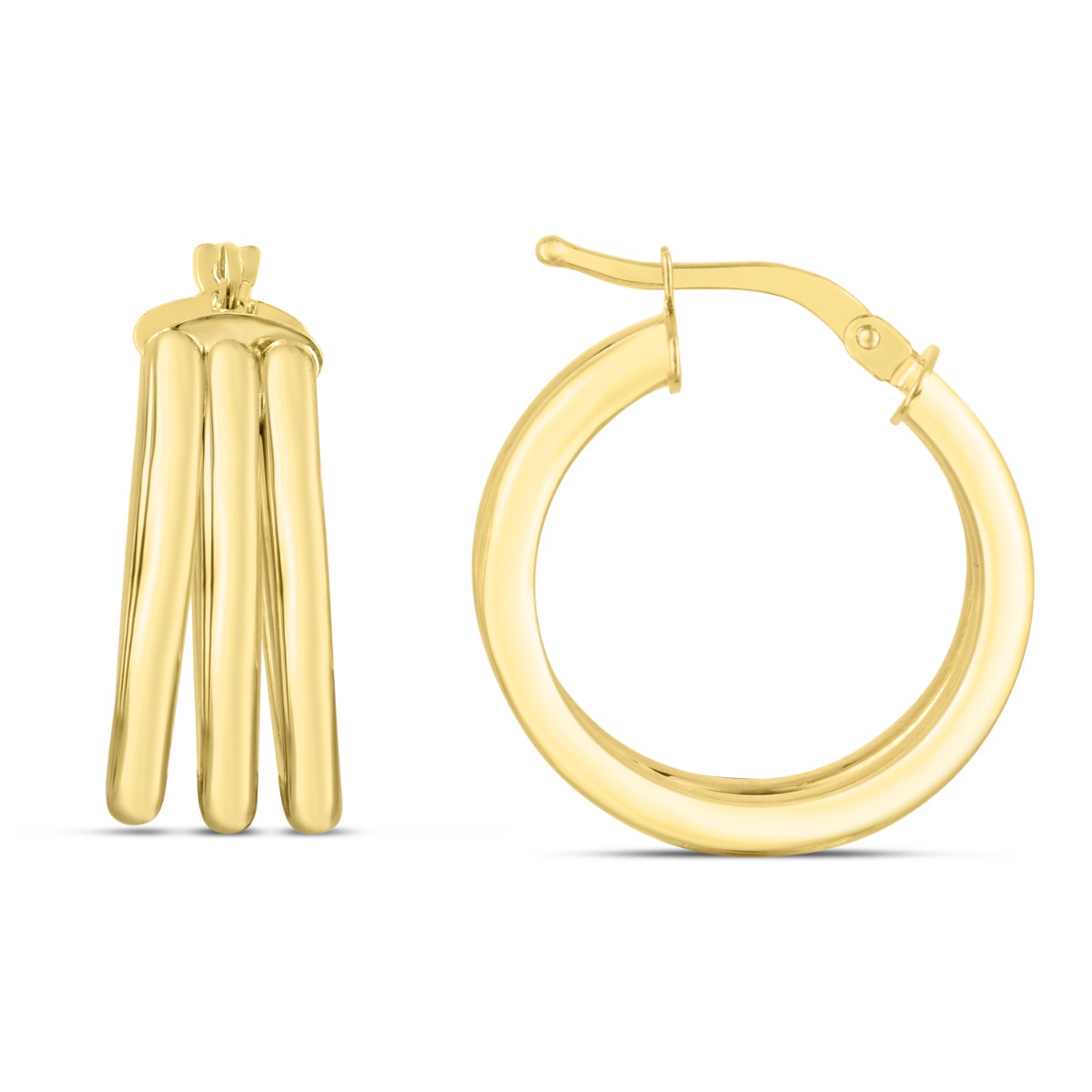 14K Gold 15mm Large Triple Row Hoops