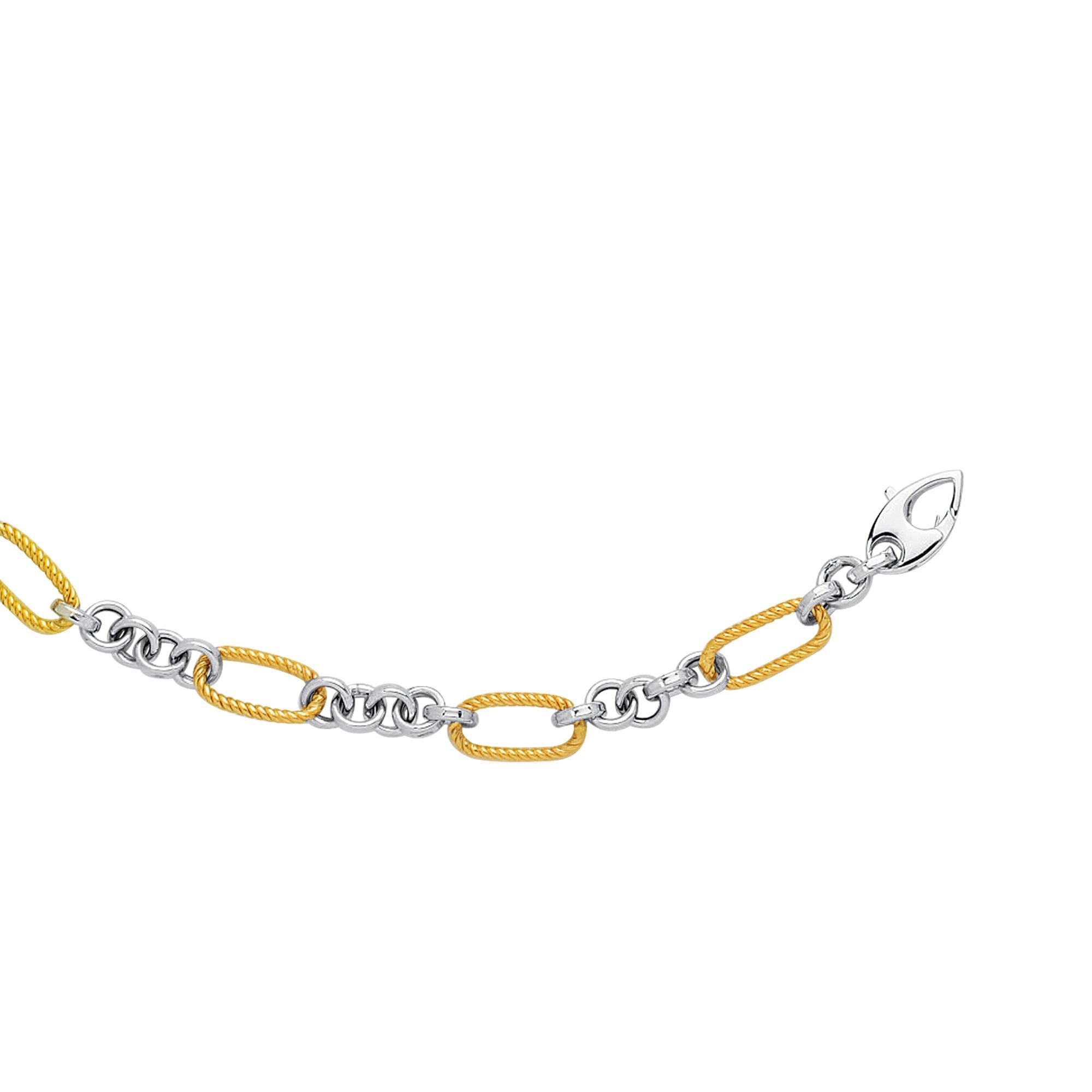 14K Two-tone Gold Alternating Twisted Elongated Oval Rope Link Chain