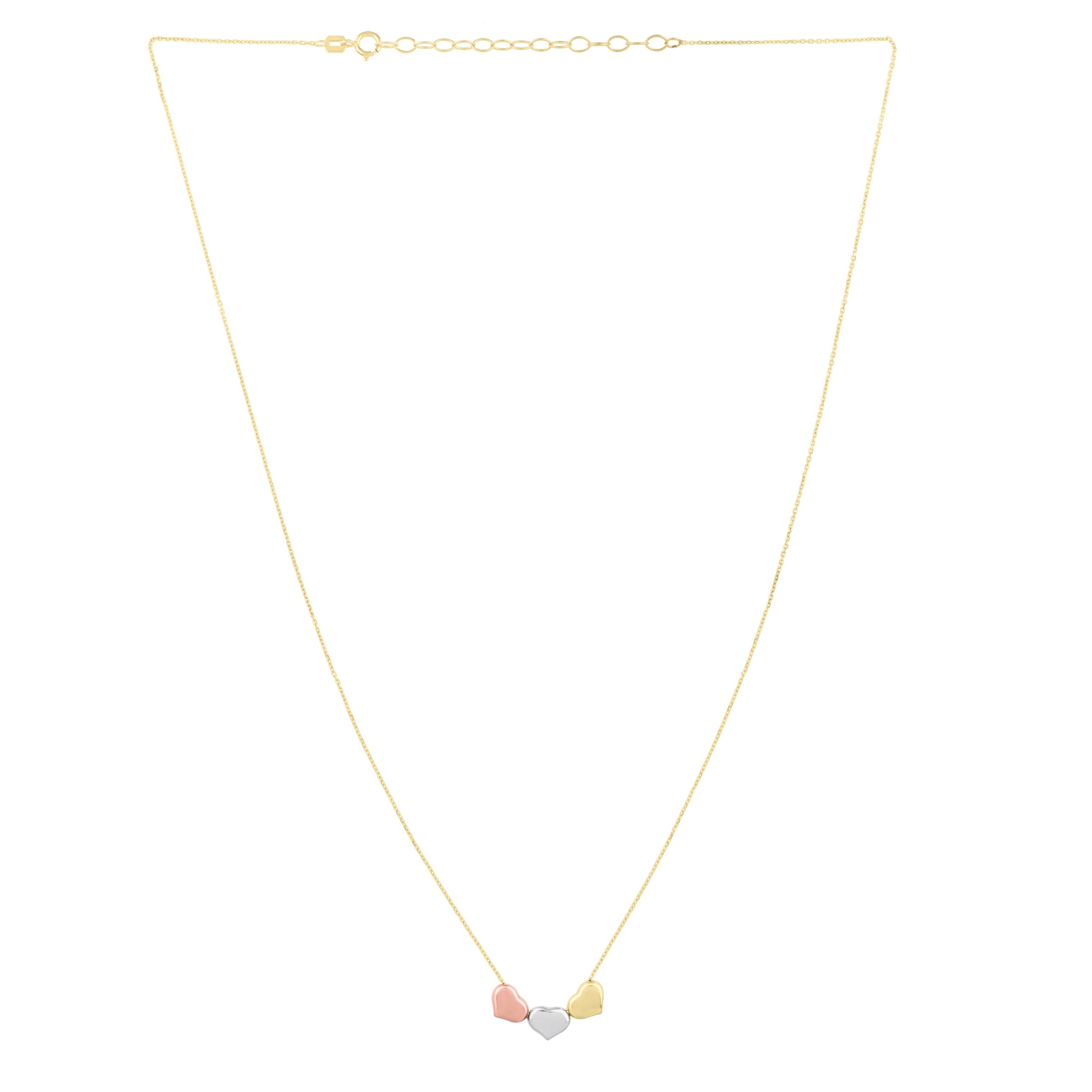 14K Gold Tri-Color Triple Heart Necklace