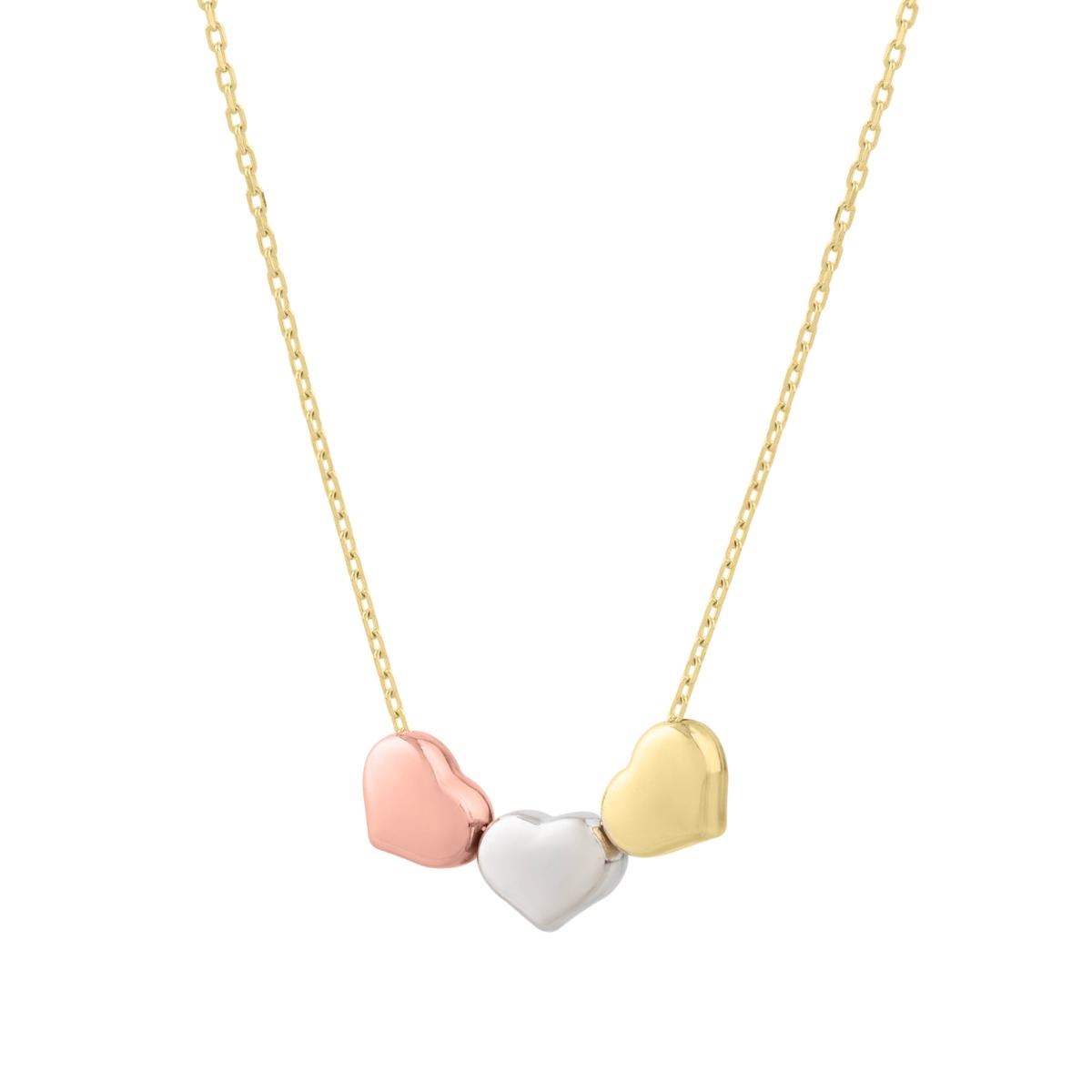 14K Gold Tri-Color Triple Heart Necklace