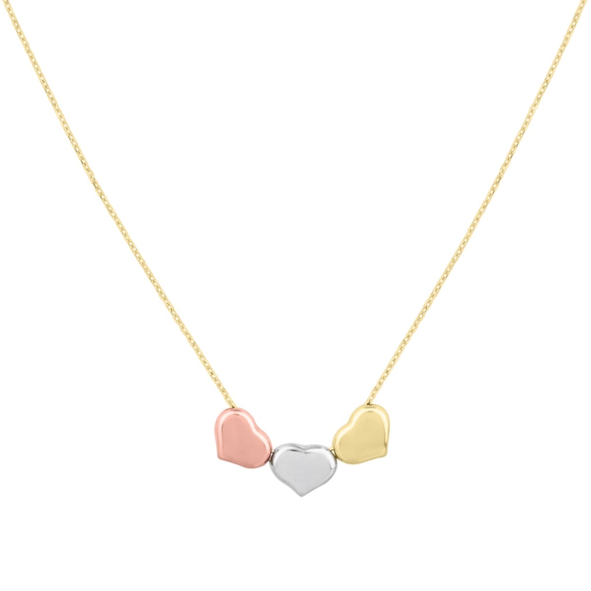 14K Gold Tri-Color Triple Heart Necklace