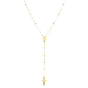 14K Tri-color Gold Rosary Inspired Necklace