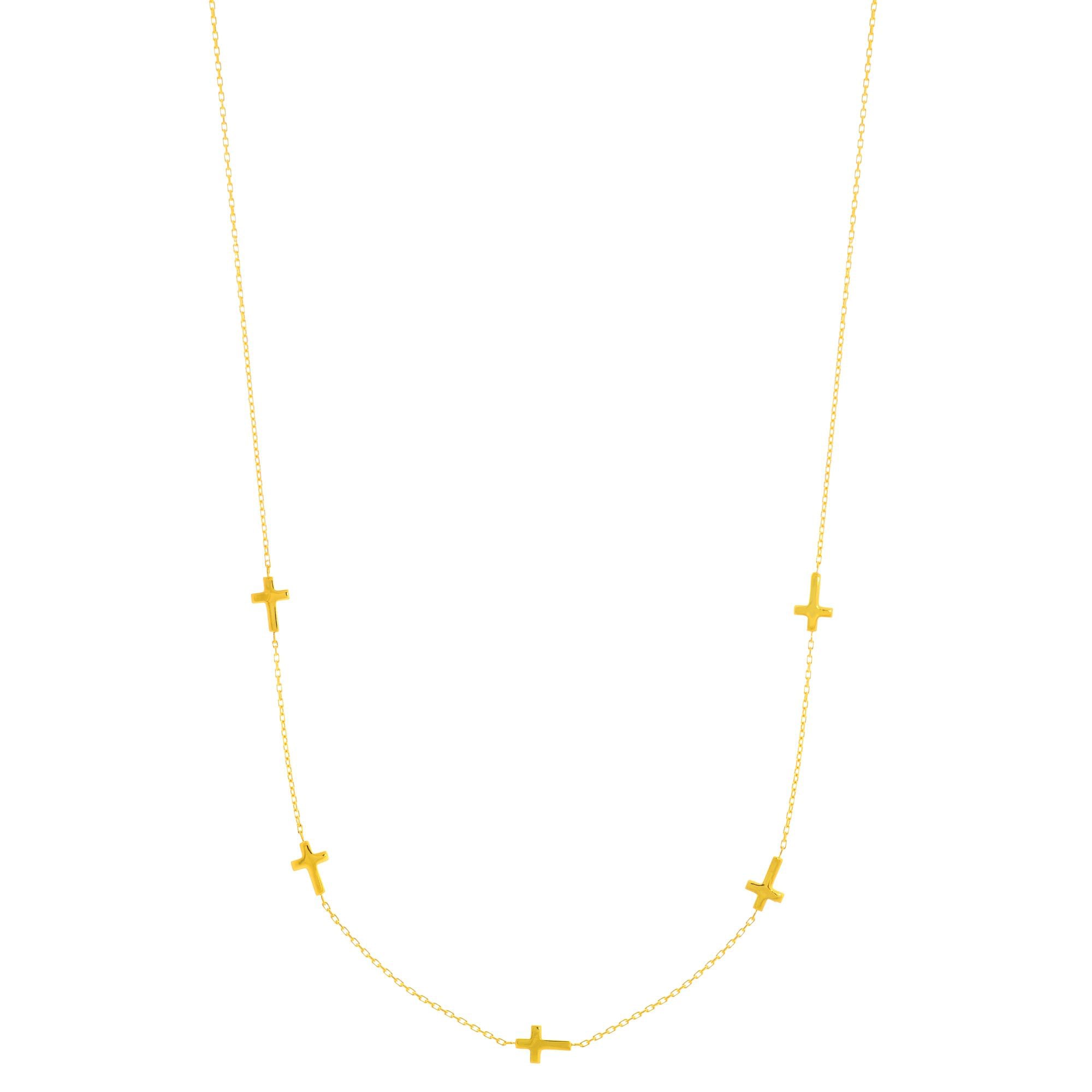 14K Gold Cross Station Necklace