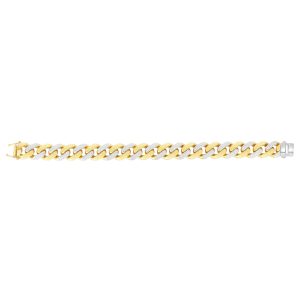 14K Gold 11.5mm 24" Alternating White Pave Lite Miami Cuban