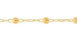 14K Gold Dangle Heart and Bead Station Anklet