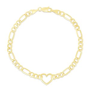 14K Heart Figaro Chain Bracelet