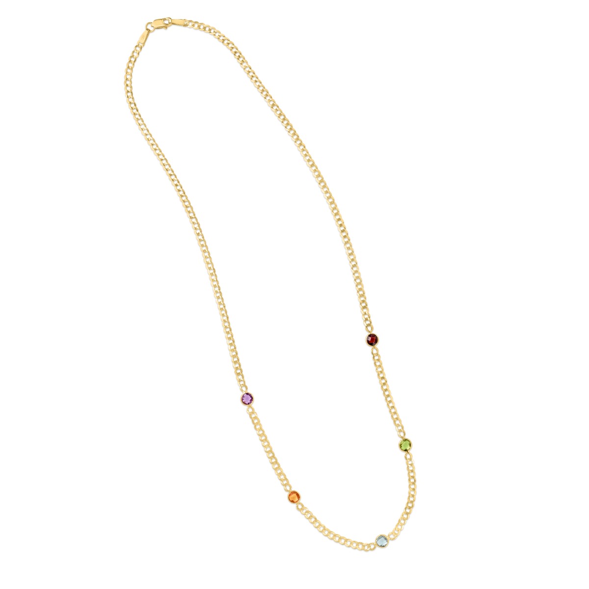 14K Multi Gemstone Curb Chain Necklace