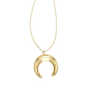 14K Gold Puffed Crescent Necklace