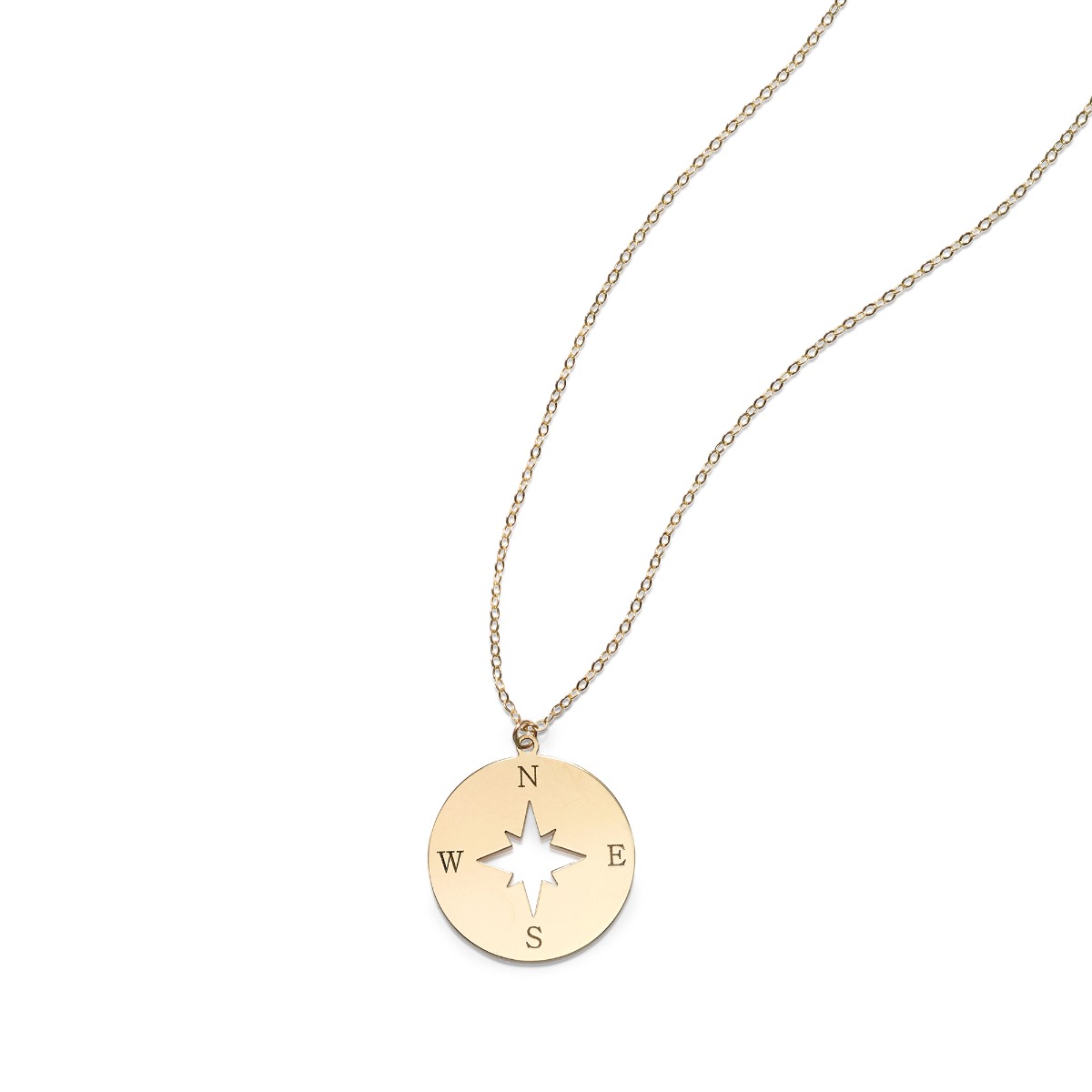 14K Gold Polished North Star Disc Necklace