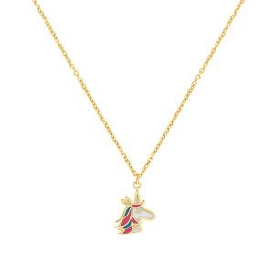 14K Gold Enamel Unicorn Necklace