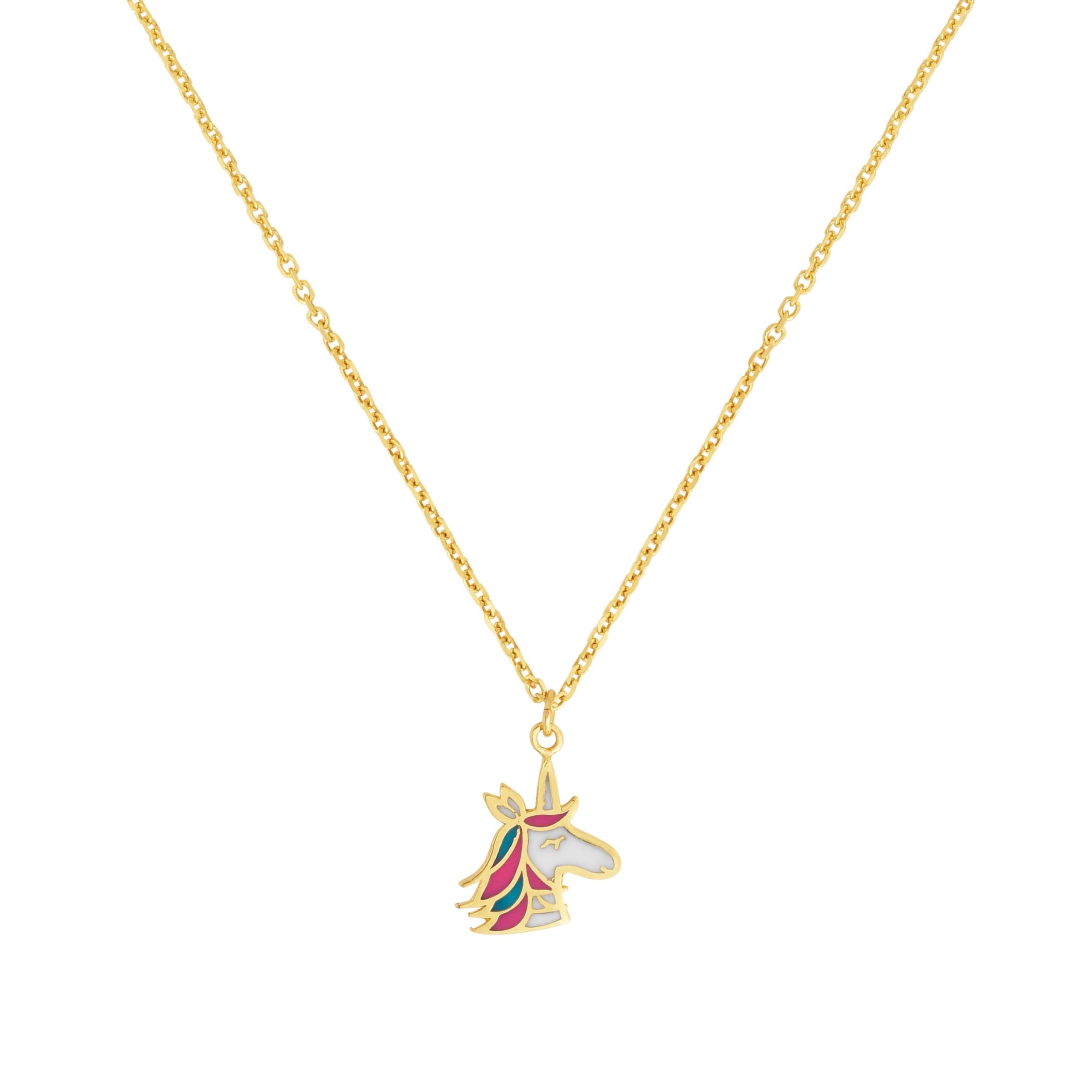14K Gold Enamel Unicorn Necklace
