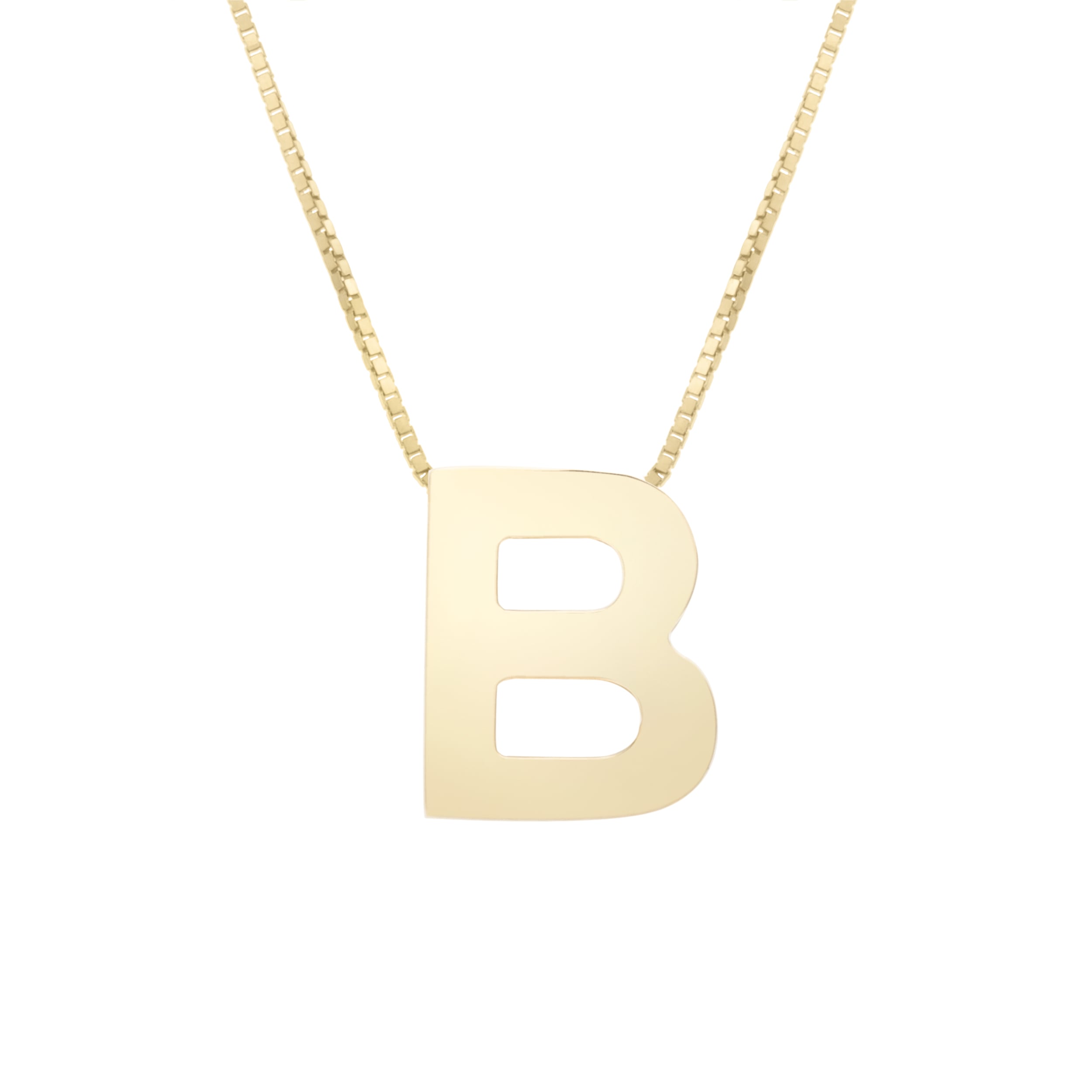 14K Gold Block Letter Initial B Necklace