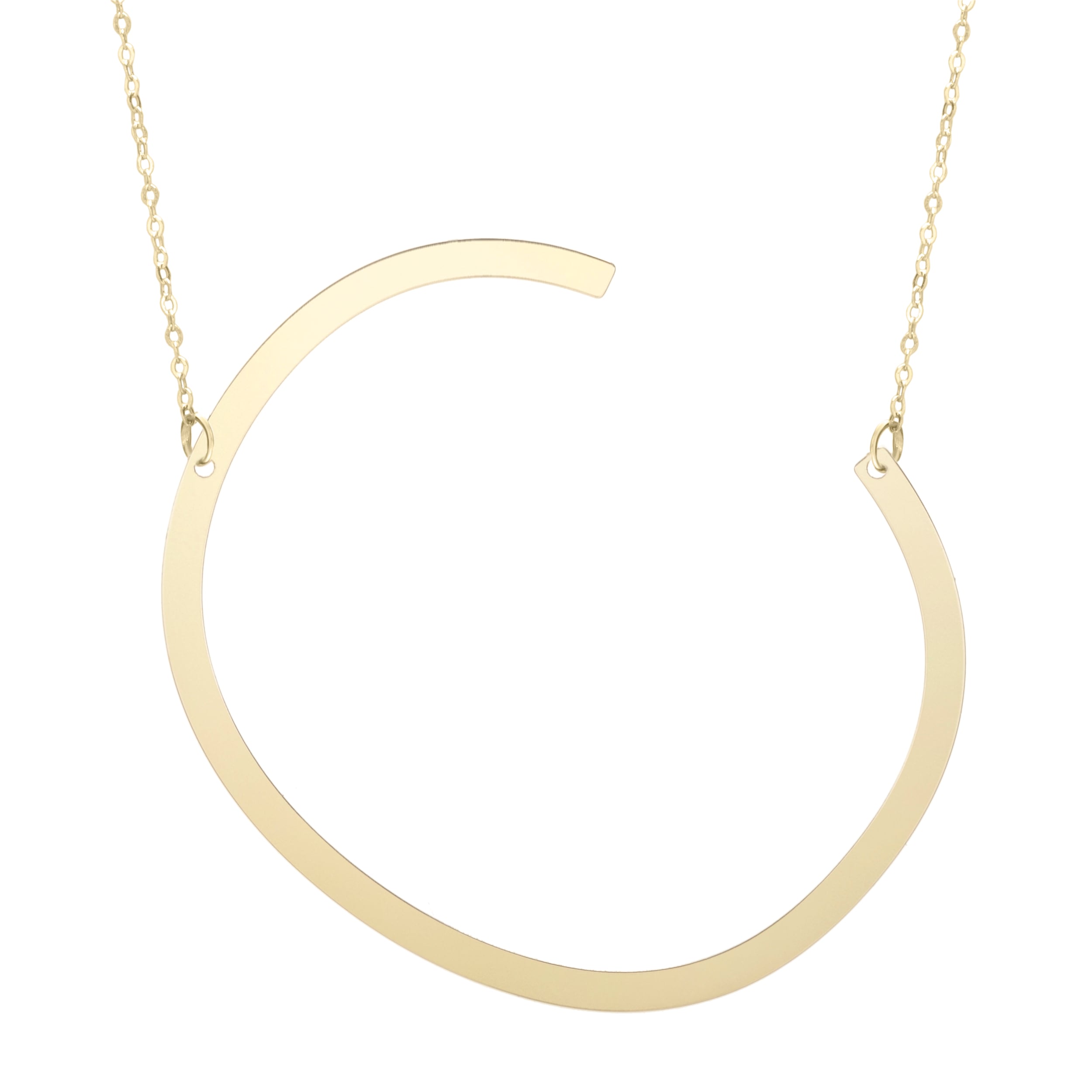 14K Gold Large Initial C Necklace