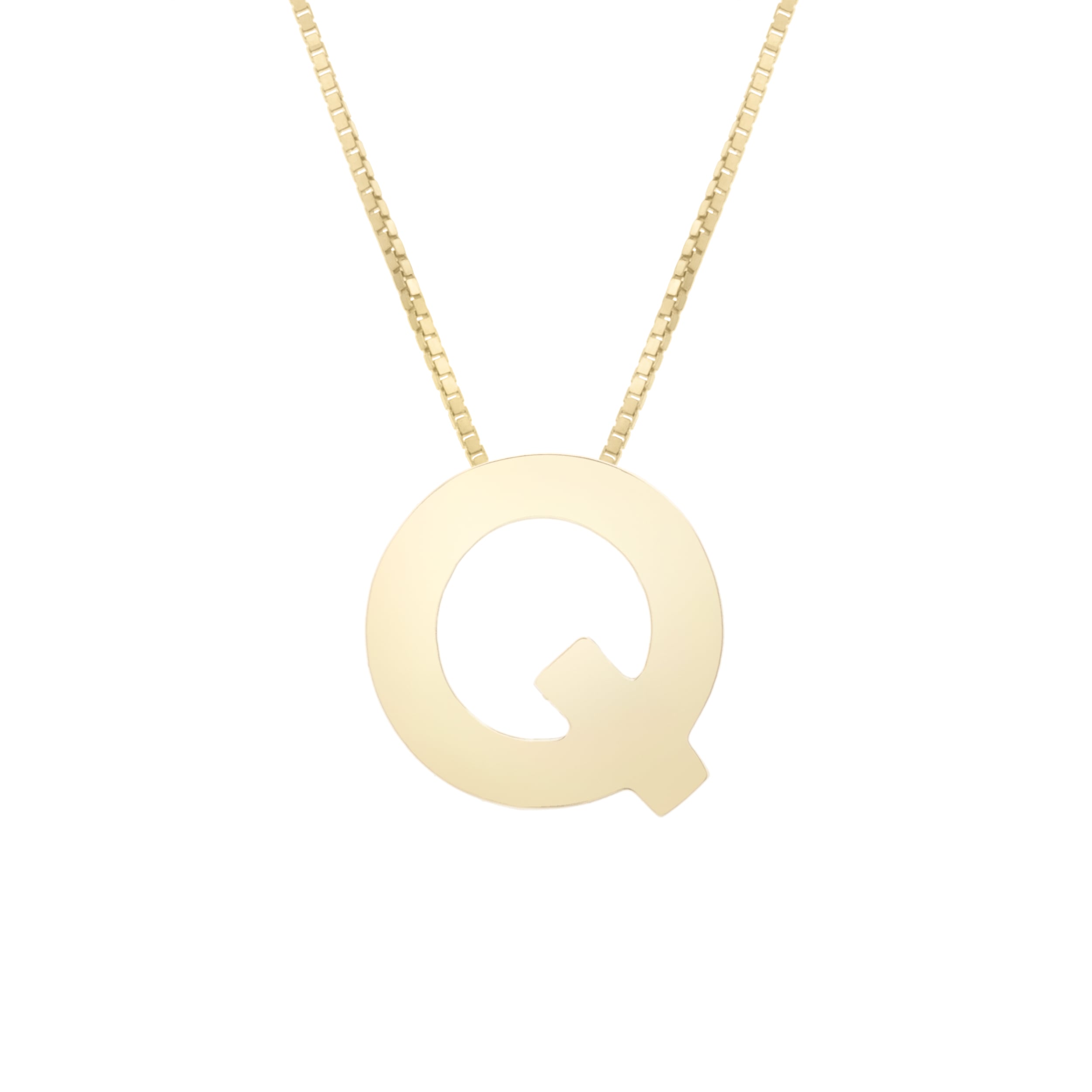 14K Gold Block Letter Initial Q Necklace
