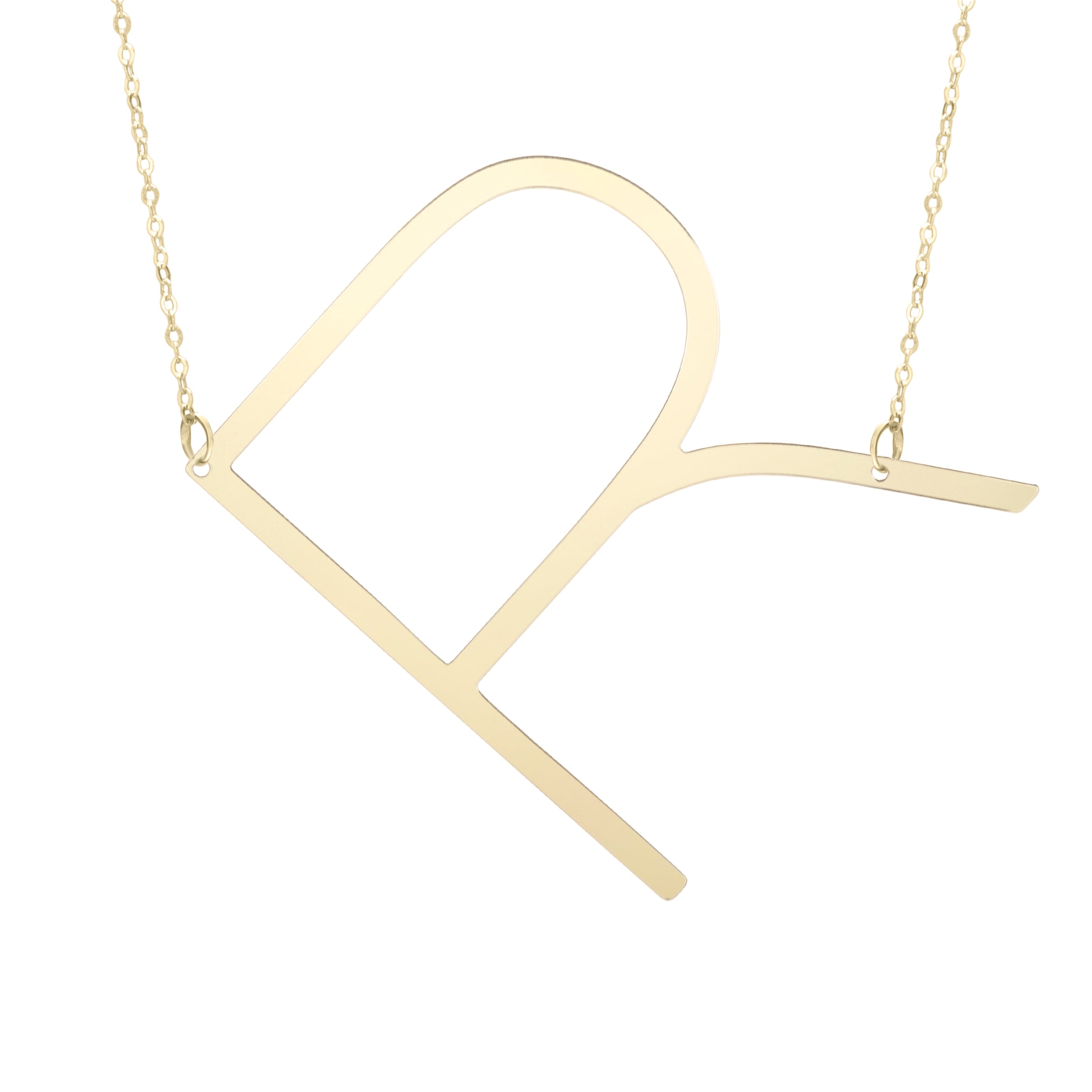 14K Gold Large Initial R Necklace