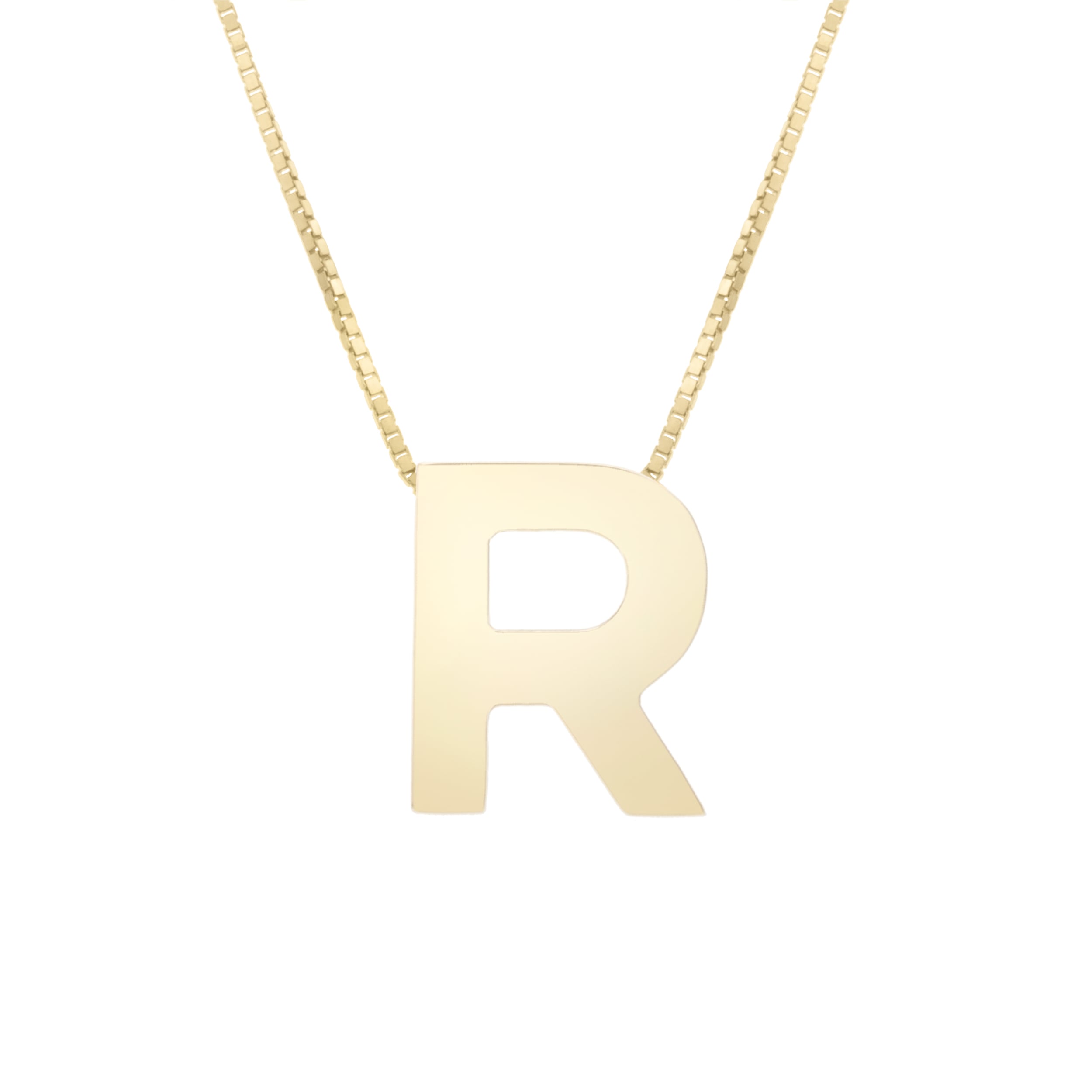 14K Gold Block Letter Initial R Necklace