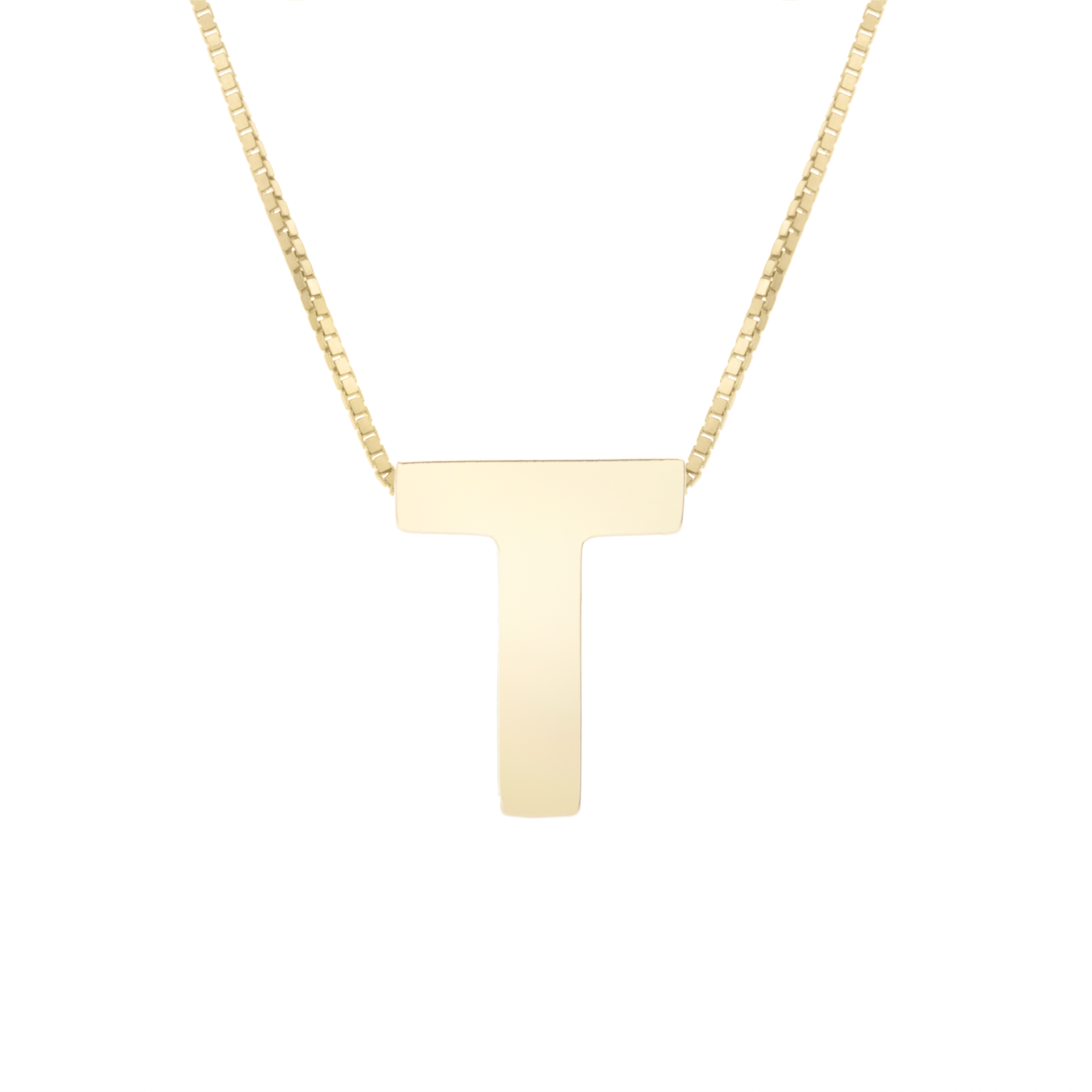 14K Gold Block Letter Initial T Necklace