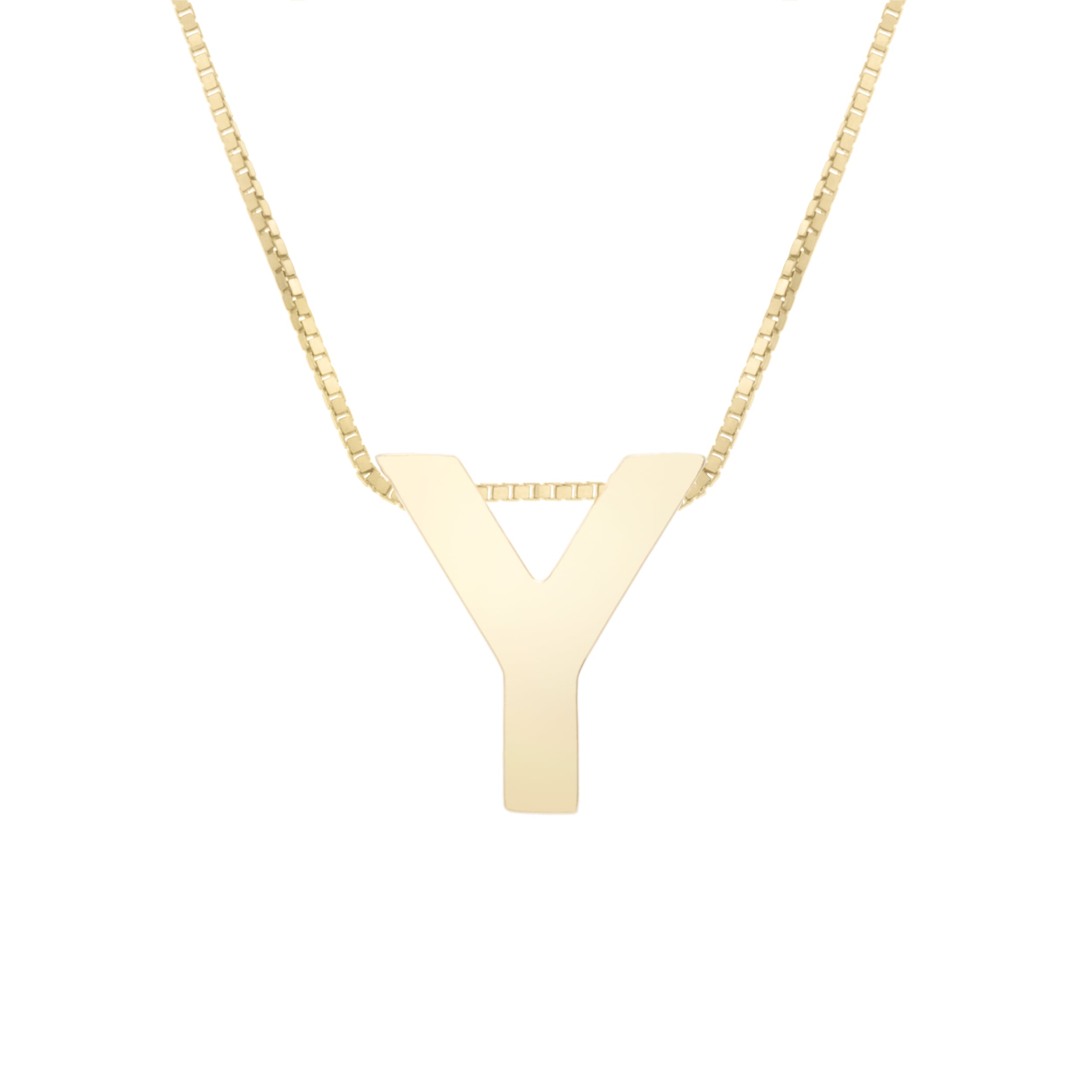 14K Gold Block Letter Initial Y Necklace