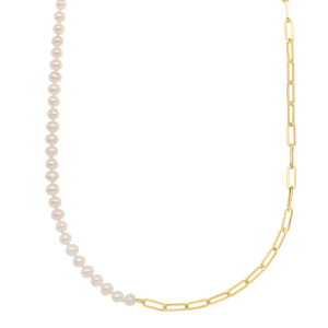 14K 5mm Pearl & Lite Paperclip Necklace
