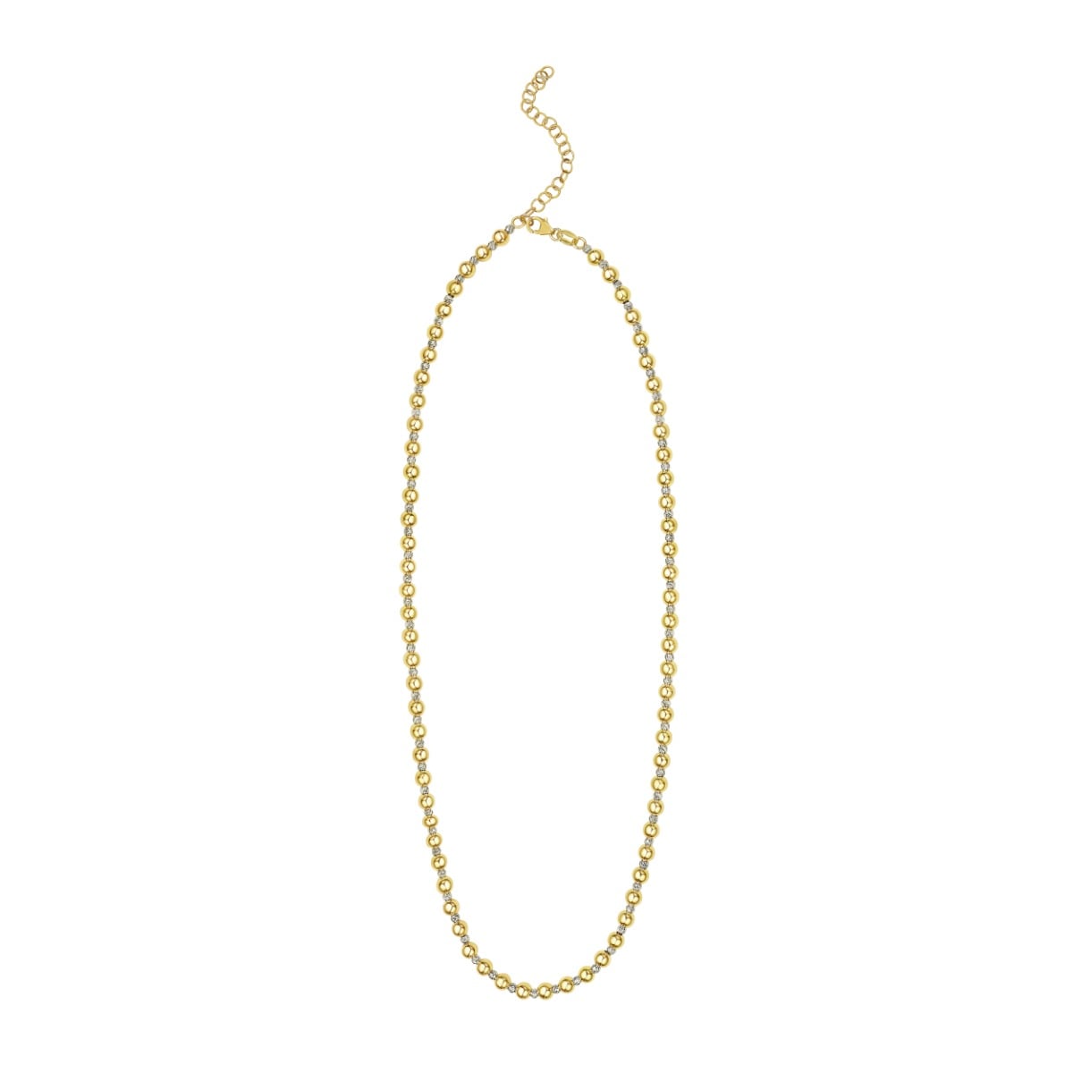 14K Polished & Diamond Cut Bead Necklace