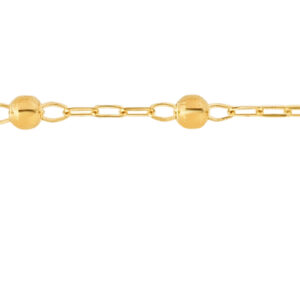 14K Gold Dangle Heart and Bead Station Anklet
